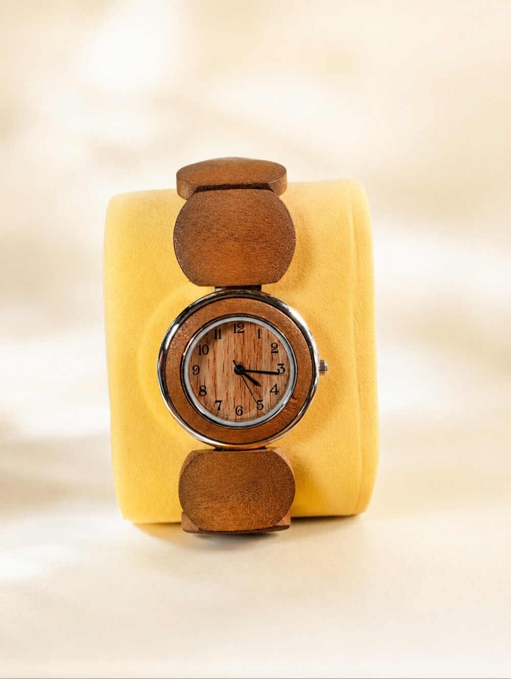 Natural Boho Wooden & Stainless Steel Watch - 33.5mm